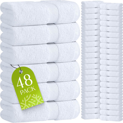 White Washcloths 48 Pack - 600 GSM 100% Ring-Spun Cotton Wash Cloths for Showering, Highly Absorbent and Soft | 12X12 Inches