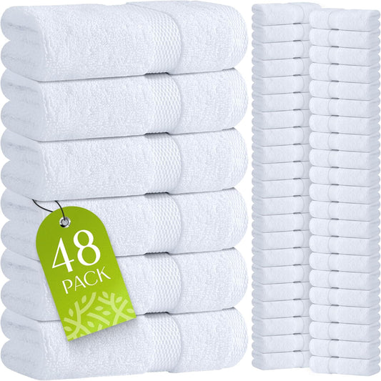 White Washcloths 48 Pack - 600 GSM 100% Ring-Spun Cotton Wash Cloths for Showering, Highly Absorbent and Soft | 12X12 Inches