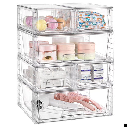 Transparent Stackable Drawer Organizer with Handles for Bathroom Kitchen Pantry under Sink Cabinet Closet Makeup Multifunctional Storage Solution 5-10Kg Capacity, 3-Tier Metal Rolling Cart with Wheels Pink