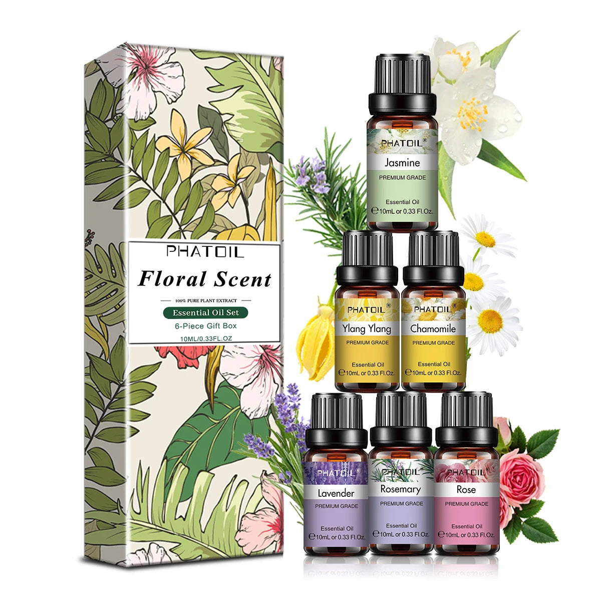 6Pcs Essential Oils Set for Diffuser Candle Making -10ML Lavender Eucalyptus Peppermint Tea Tree Sweet Orange Lemongrass