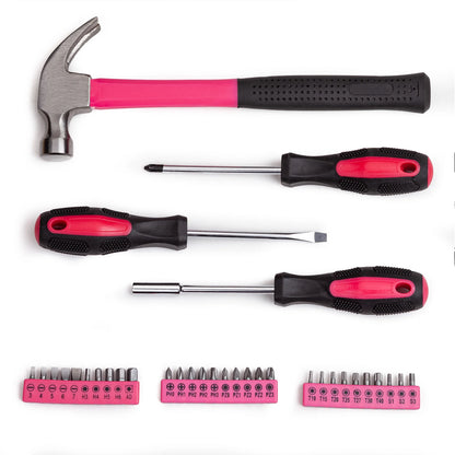 148 Piece PINK Tool Set!  Household Hand Tool Kit with Plastic Toolbox Storage Case Pink