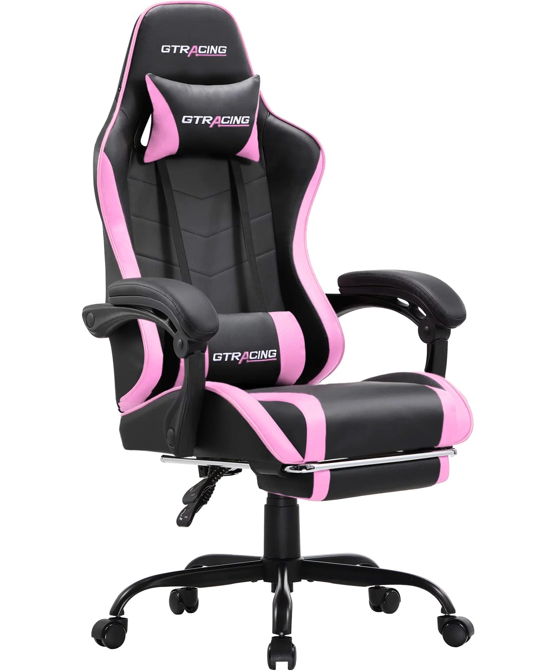 Ergonomic Gaming Chair GTWD-200 with Adjustable Pillows and Footrest , Pink
