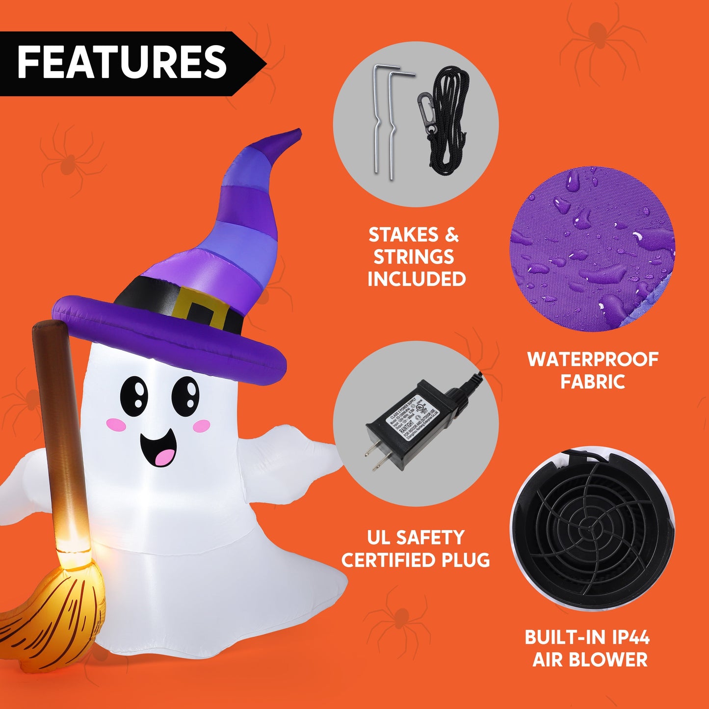6Ft Halloween Inflatables Light up Cute Ghosts with Witch Hat, Halloween Decorations Outdoor, Blow up Halloween Yard Decorations