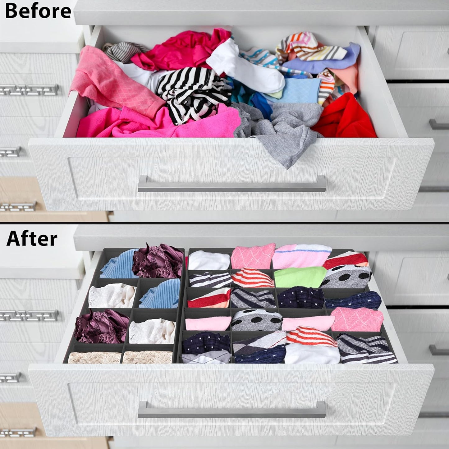 4-Pack Drawer Organizer Set - Closet Dividers for Underwear, Socks, Bras, Scarves, Ties - Foldable Non-Woven Storage Boxes, Dark Gray