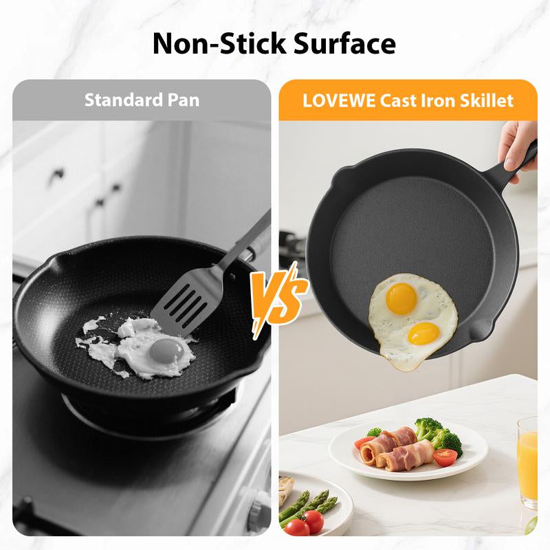 Cast Iron Skillets 3/4/5 PCS, Pots and Pans Set for Professional Restaurant Chef Quality, Pre-Seasoned Cookware Set - 4‘’,5.5“,6“, 8“, 10“ Fry Pans, Skillet Multi-Functional with Ergonomic Handles - for Frying, Saute, Cooking, Pizza