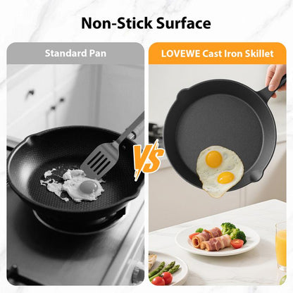 Cast Iron Skillets 3/4/5 PCS, Pots and Pans Set for Professional Restaurant Chef Quality, Pre-Seasoned Cookware Set - 4‘’,5.5“,6“, 8“, 10“ Fry Pans, Skillet Multi-Functional with Ergonomic Handles - for Frying, Saute, Cooking, Pizza