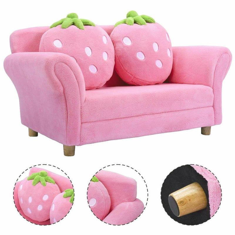 Kid Size! Strawberry Armrest Chair Sofa with 2 Cute Strawberry Pillows