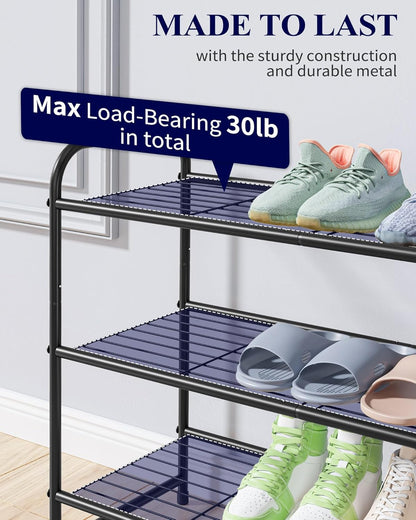 Shoe Rack - Stainless Steel Shoe Organizer, Sturdy Shoe Rack for Closet and Front Door Entrance, Free Standing Shoe Shelf, Closet Organizers and Storage, 25.6" Wide - 3 Tier, Black
