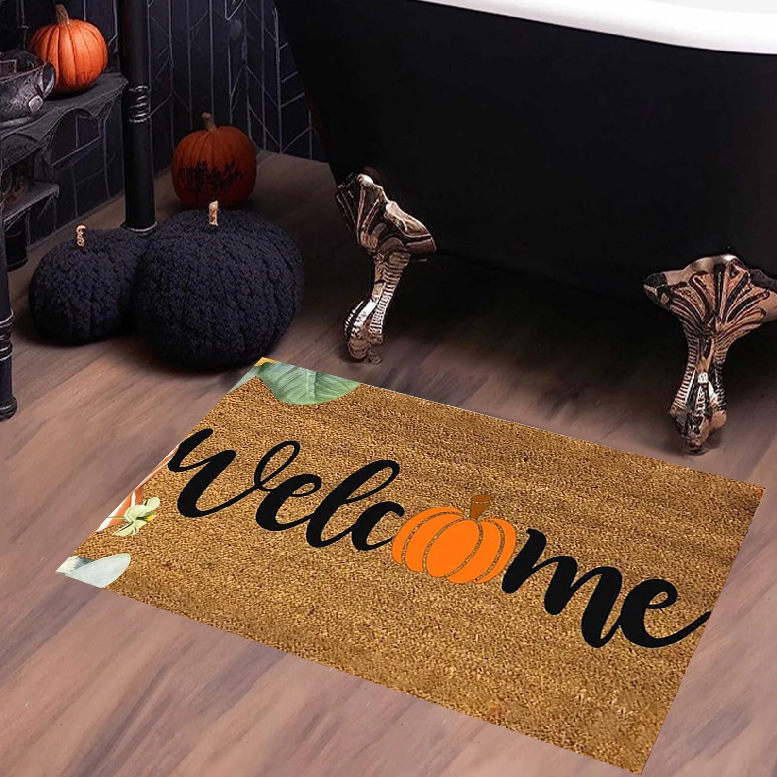 Pumpkin Area Rug Bright Pumpkin Floor Mats Slip Resistants Earth Floor Mats for Front Door Bathroom Kitchen Room 19.67×31.49In