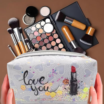 Heart & Love Cosmetic Bag for Women & Girls | Gift-Ready Waterproof PU Leather Makeup Organizer | Travel-Friendly Compact & Large Sizes (7” & 9”)