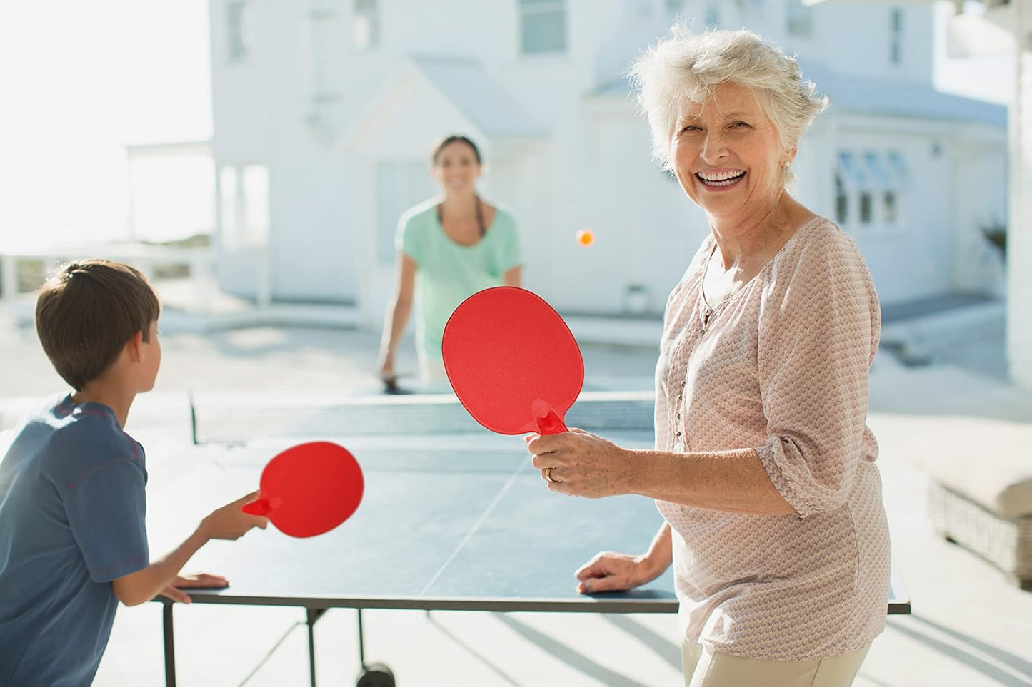 Plastic Portable Ping Pong Paddles Set of 4 Table Tennis Paddles with Retractable Ping Pong Net - 2 Ping Pong Balls with 1 Birdie. Perfect for Office, Lawn, and Beach Games for Adults and Families.