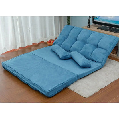 Adjustable Modern Memory Foam Sofa Bed with Two Pillows, Blue/Brown