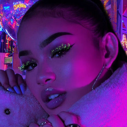 Glitter Lashes Dramatic Faux Eyelashes with Shinny Glitter Decorative Colored Lashes Glow in the Dark Faux Mink Eyelahses Cat Eye Strip Lashes Pack 7 Pairs