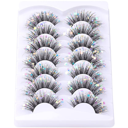 Glitter Lashes Dramatic Faux Eyelashes with Shinny Glitter Decorative Colored Lashes Glow in the Dark Faux Mink Eyelahses Cat Eye Strip Lashes Pack 7 Pairs
