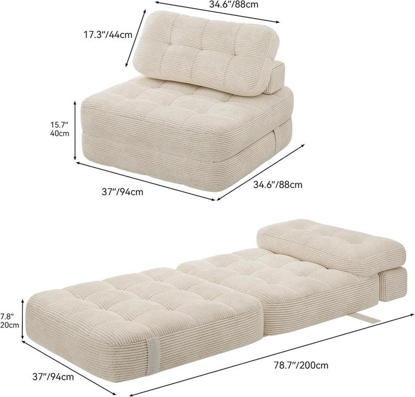 2-in-1 Foldable Sofa Bed - Ultra Comfy Chair Bed with Pillow & Support, Perfect Space Saver for Living Room & Guest Rooms
