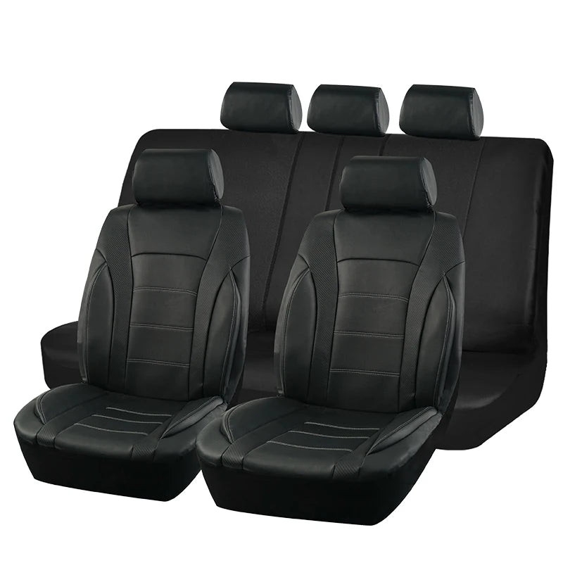 Black Universal Car Seat Covers Leather Splicing Carbon Fiber Car Accessories Interior Seat Protector Cushion Luxury