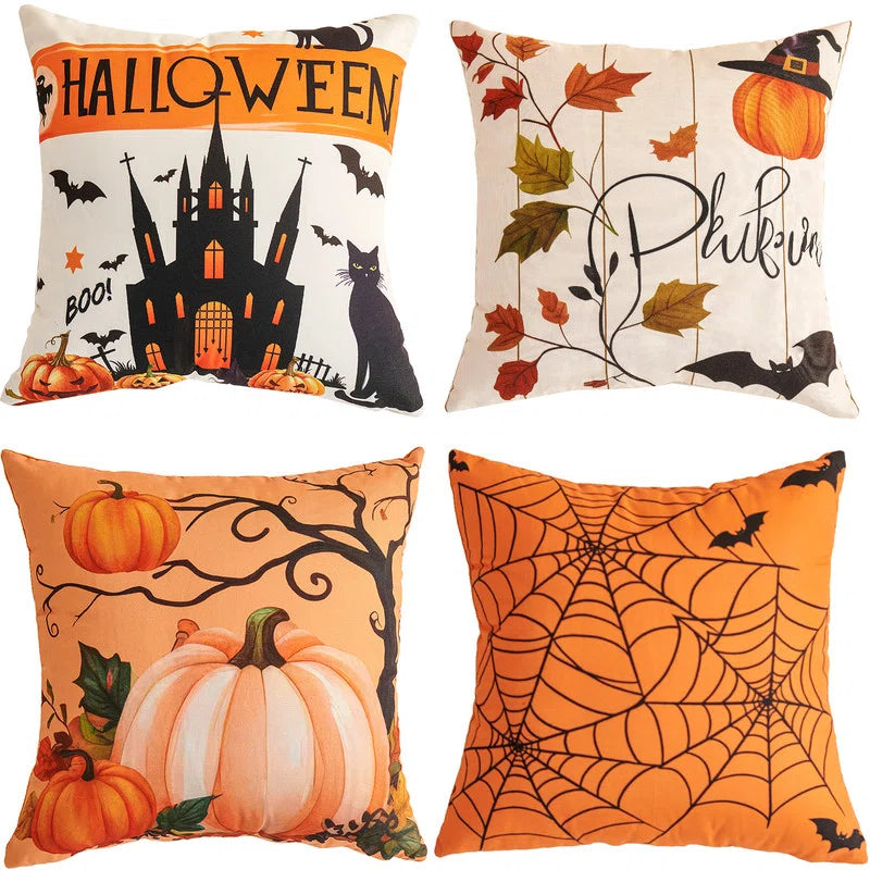 Set of 4 Halloween Pillow Covers, 18"X18" Halloween Decorations Pillow Cases(No Pillow)