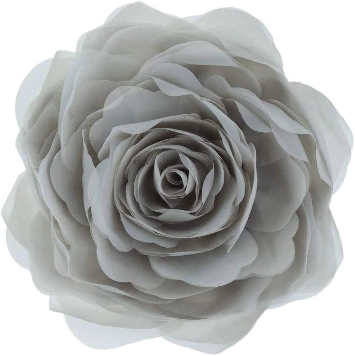 3D Handmade Soft round Decorative Gauze Rose Flower Accent Throw Pillows Cushion Cover with Insert 12 Inch Light Grey