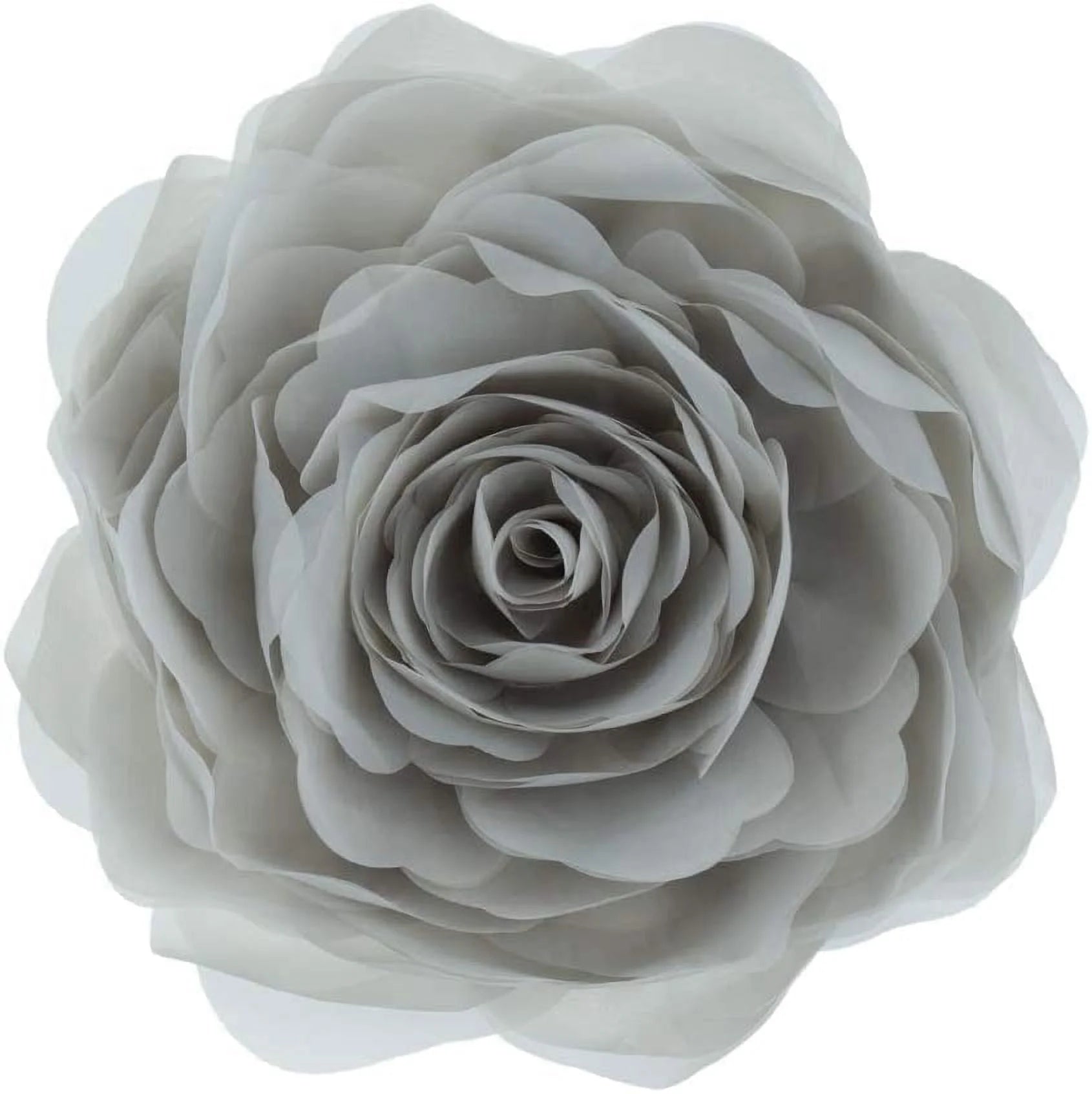 3D Handmade Soft round Decorative Gauze Rose Flower Accent Throw Pillows Cushion Cover with Insert 12 Inch Light Grey