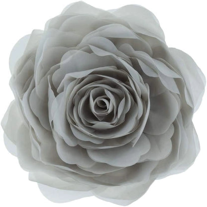 3D Handmade Soft round Decorative Gauze Rose Flower Accent Throw Pillows Cushion Cover with Insert 12 Inch Light Grey
