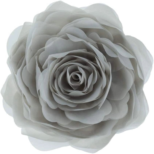 3D Handmade Soft round Decorative Gauze Rose Flower Accent Throw Pillows Cushion Cover with Insert 12 Inch Light Grey