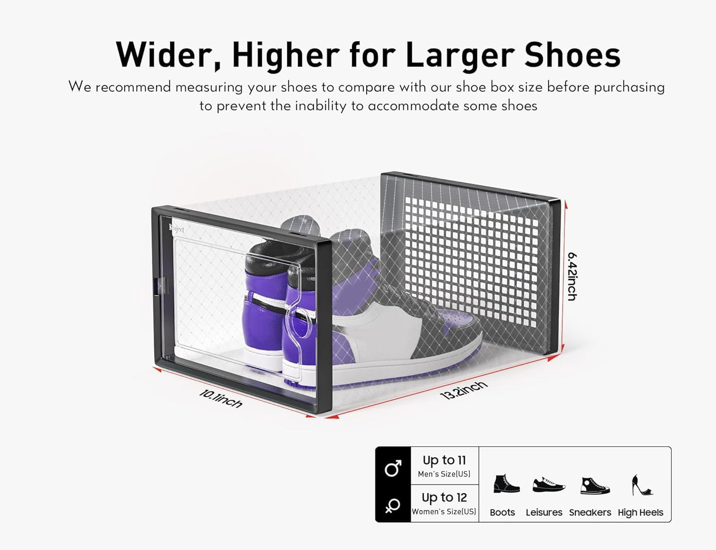 X-Large Shoe Storage Boxes Organizers Clear Plastic Stackable 12 Pack, Shoe Rack & Holder Substitute, Sneaker Containers, Toy Storage Organizer Bins for Entryway, Closet, under Bed, Black