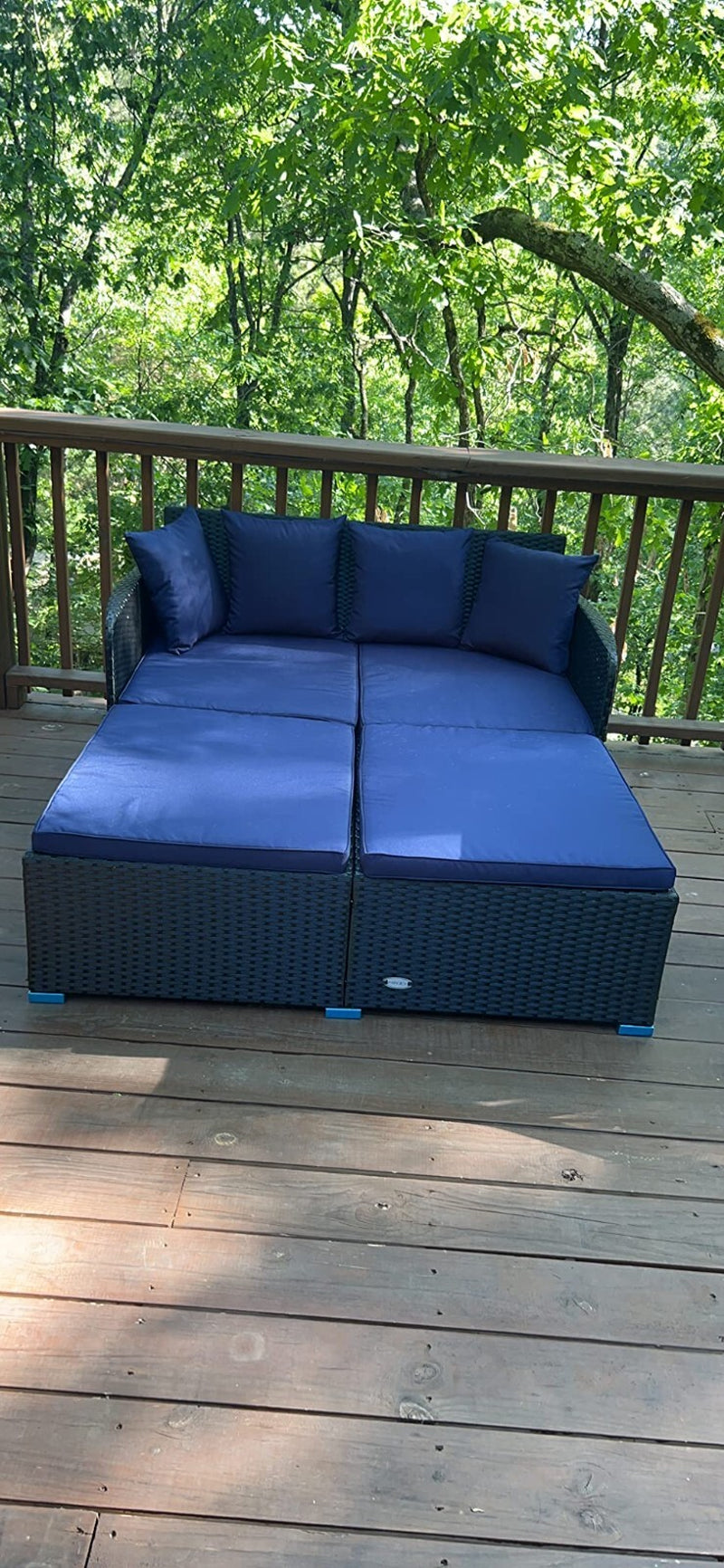 Outdoor Patio Rattan Daybed Wicker Sofa Deck Furniture W/Cushions & Pillows Navy