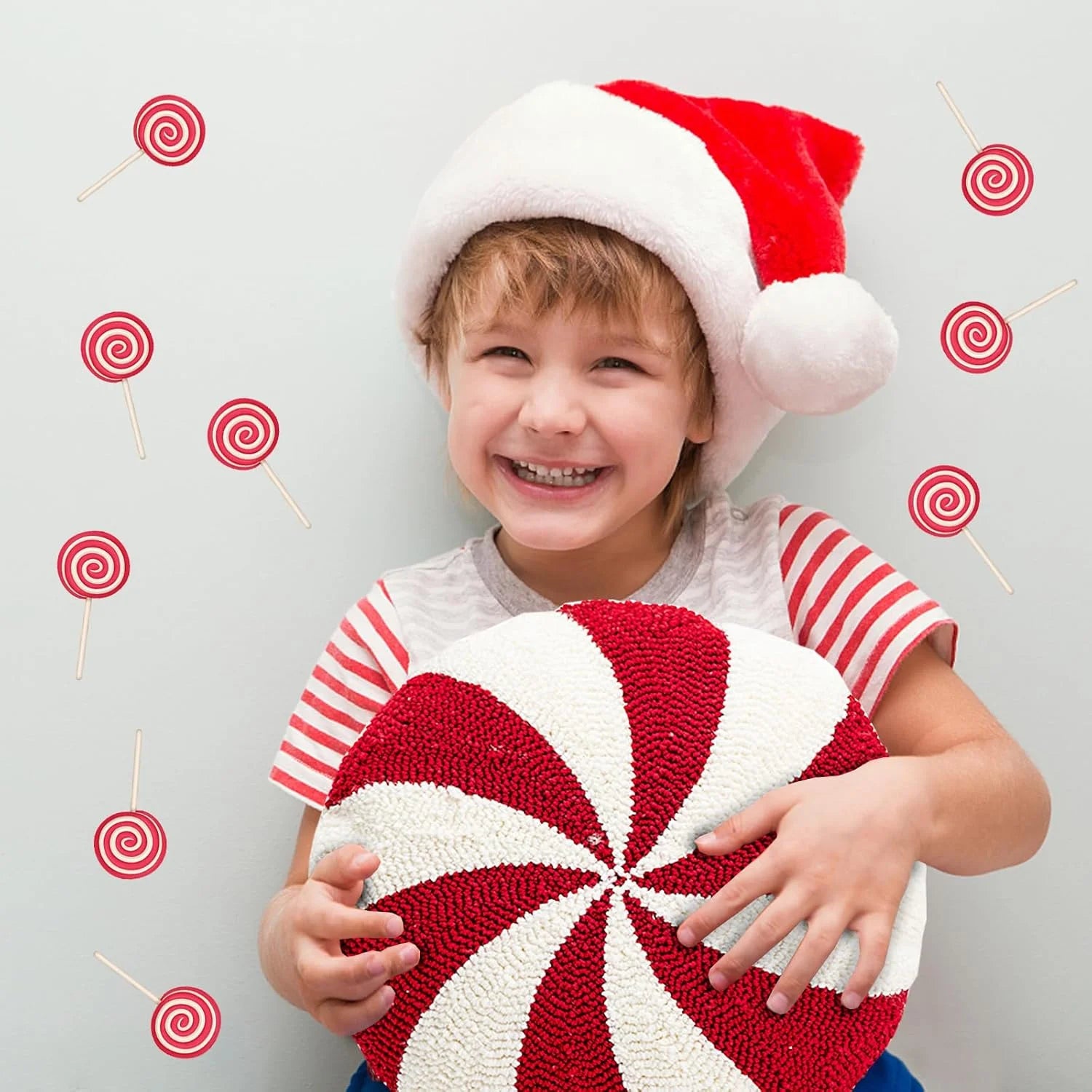 Christmas Candy Cane Pillow Christmas Throw Pillows Peppermint Pillows Red and White Christmas Decorations Cute Plush Pillow Christmas Decorative Lollipop Pillow for Couch Cushion