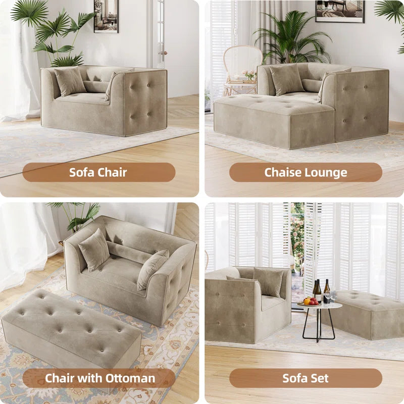 Modern Sofa with Removable Ottoman and Pillows