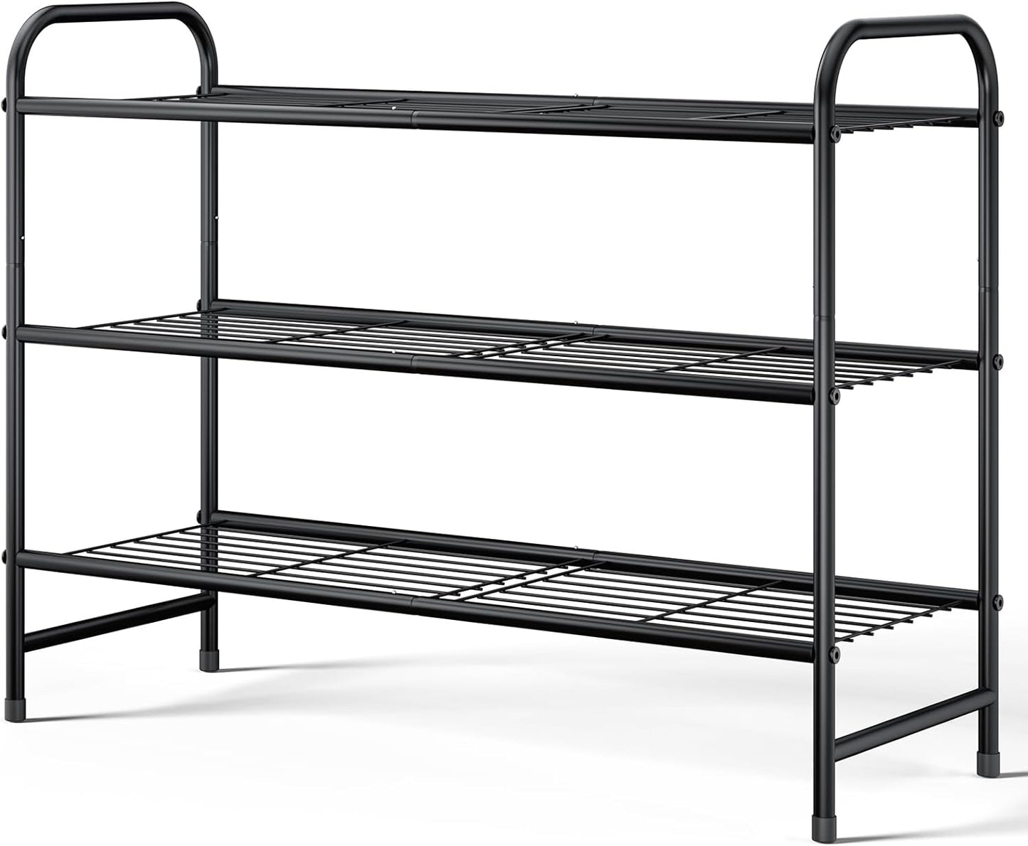 Shoe Rack - Stainless Steel Shoe Organizer, Sturdy Shoe Rack for Closet and Front Door Entrance, Free Standing Shoe Shelf, Closet Organizers and Storage, 25.6" Wide - 3 Tier, Black