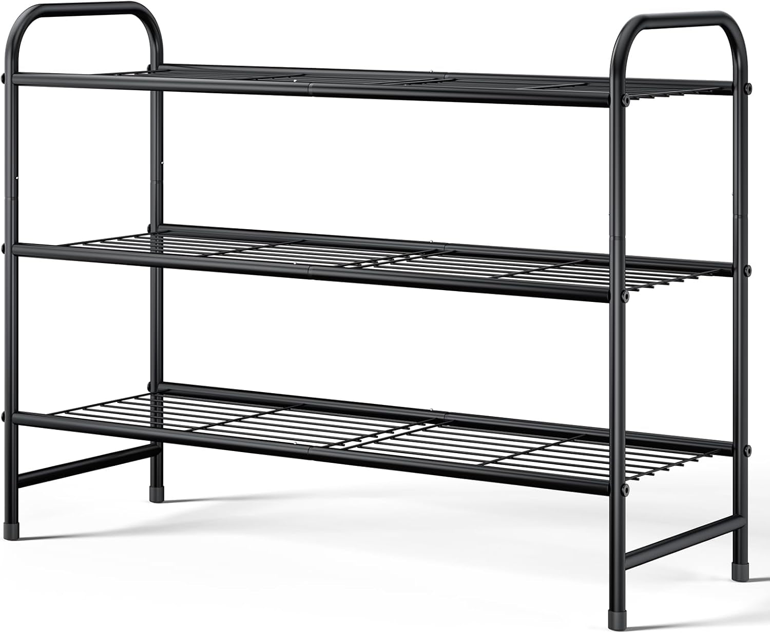 Shoe Rack - Stainless Steel Shoe Organizer, Sturdy Shoe Rack for Closet and Front Door Entrance, Free Standing Shoe Shelf, Closet Organizers and Storage, 25.6" Wide - 3 Tier, Black
