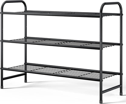 Shoe Rack - Stainless Steel Shoe Organizer, Sturdy Shoe Rack for Closet and Front Door Entrance, Free Standing Shoe Shelf, Closet Organizers and Storage, 25.6" Wide - 3 Tier, Black