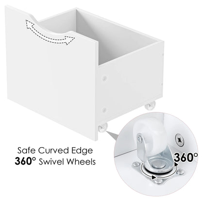 Kids Bookcase with 6 Storage Bins, Multi-Purpose Toy Organizers Bookshelf with 3 Drawers for Bedroom Nursery Playroom, White