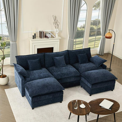 【2 Packages Shipping】Gosuhi 108" U-Shaped Modular Sectional Sofa - Comfy Cloud 3-Seater with Movable Ottoman, Deep Seat Linen Couch for Living Room, Beige Color ,Comfort & Stylish Design