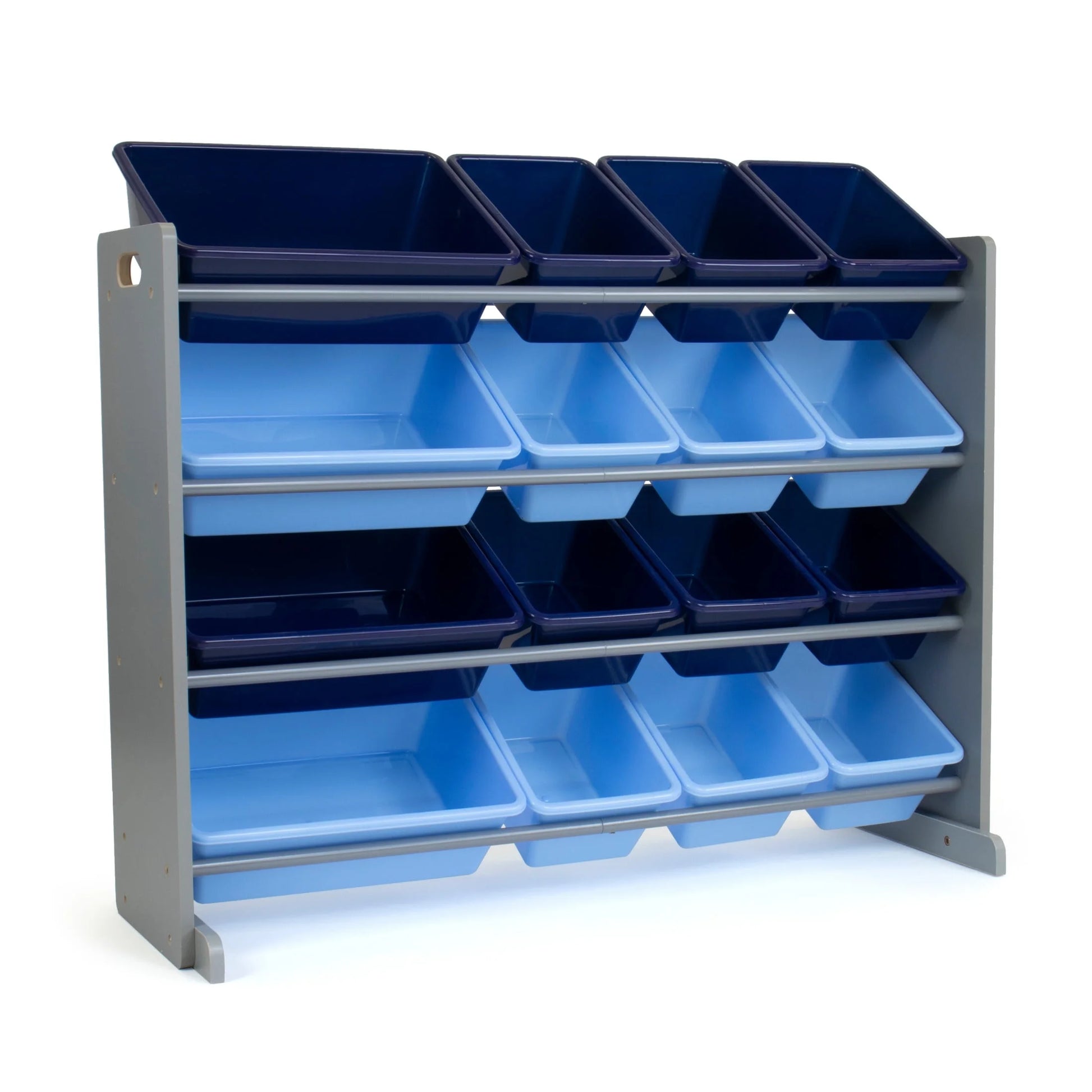 Kids Toy Storage Organizer with 16 Plastic Storage Bins, Grey/Blue