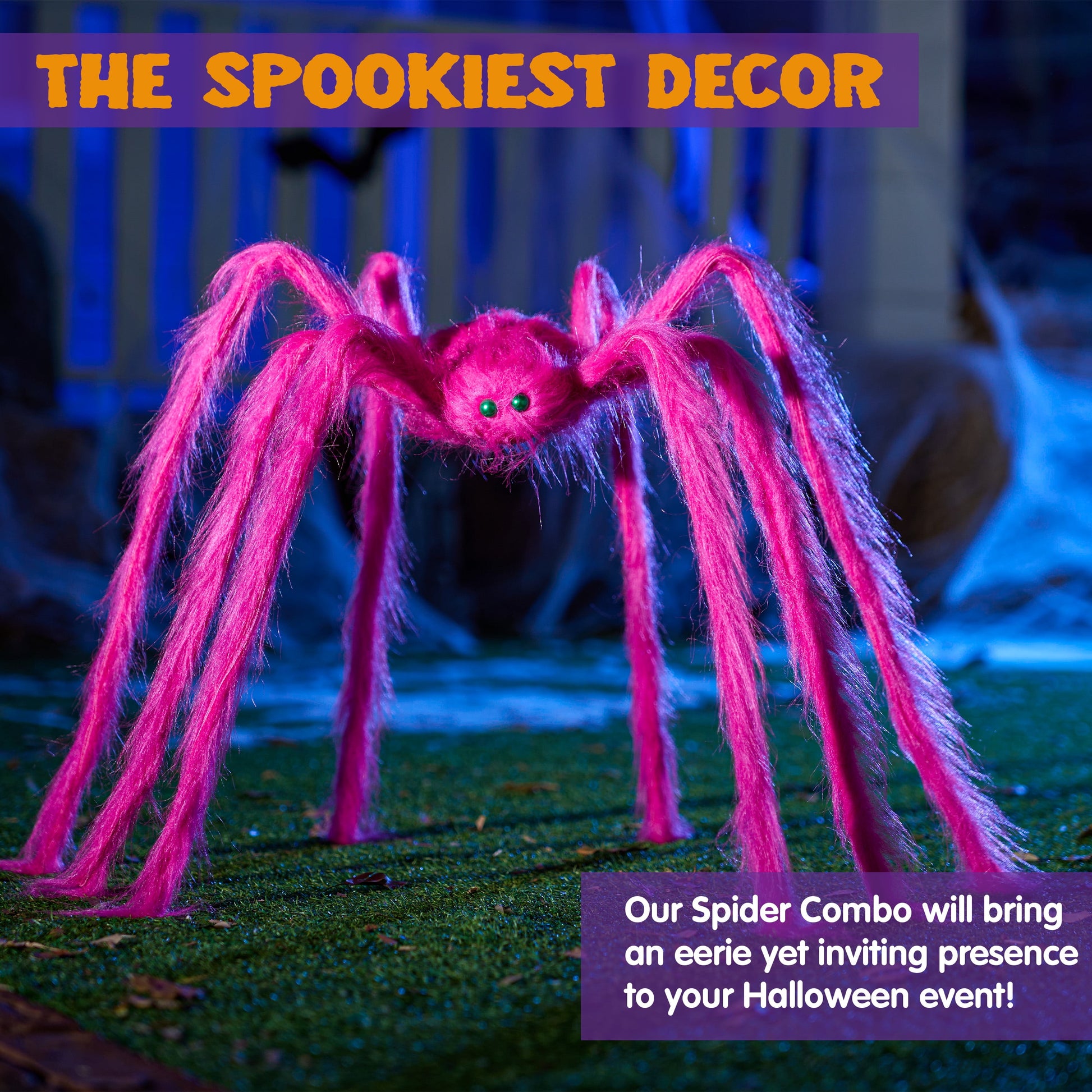 5 Ft Giant Neon Pink Spider Halloween Decorations, Scary Spider Halloween indoor/Outdoor Party Decorations Props Halloween Yard Decorations, 