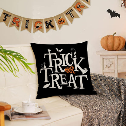 Halloween Pillow Covers Set of 4 Trick or Treat Decorative Throw Pillows Cover 18X18 Black Spider Webs Pillow Cases Home Outdoor Sofa Couch Cushion Covers for Halloween Decor (18 by 18)