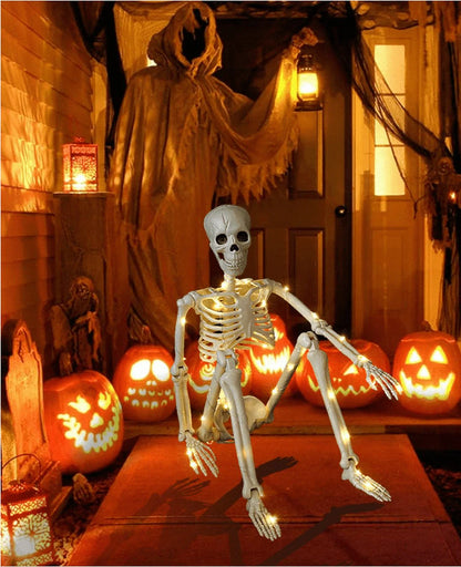 Halloween Skeleton LED Light up Pose Stay Halloween Skeleton Full Body Posable Movable Jonints for Halloween Decoration