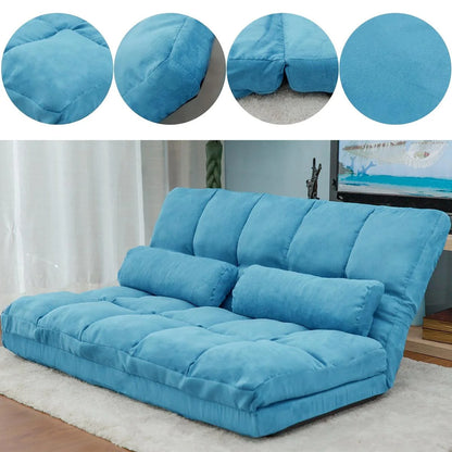 Adjustable Modern Memory Foam Sofa Bed with Two Pillows, Blue/Brown