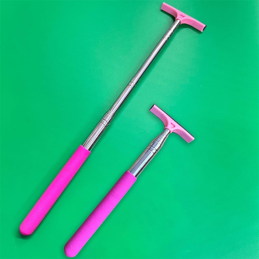 Car Rearview Mirror Wiper, Retractable Auto Glass Squeegee, Water Cleaner with Telescopic Long Rod, Portable Cleaning Tool for All Vehicles, Universal Automotive Accessories (Pink)
