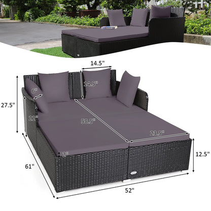 Patio Rattan Daybed with 4 Pillows Cushioned Sofa for Outdoor Grey