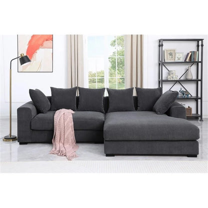 Solid Print L Shaped Sectional Sofa with Pillows, Dark Gray