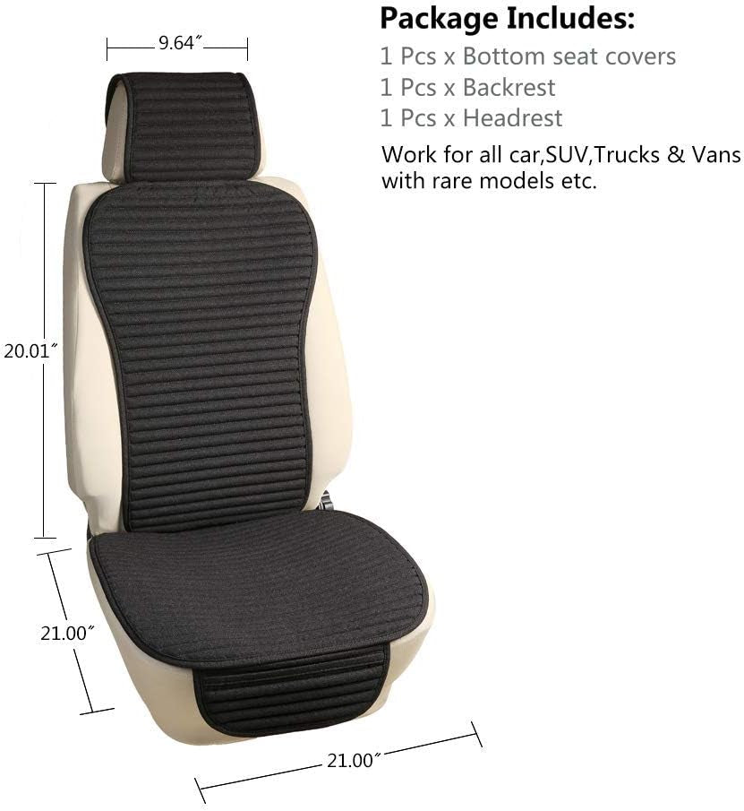 Car Seat Covers, Cloth Cars Seat Covers, Universal Fabric Car Seat Covers, Front Seats Only Air Bag Compatible, Cooling Car Seat Protector, Buckwheat Hull Breathable Comfortable Ventilated, Black