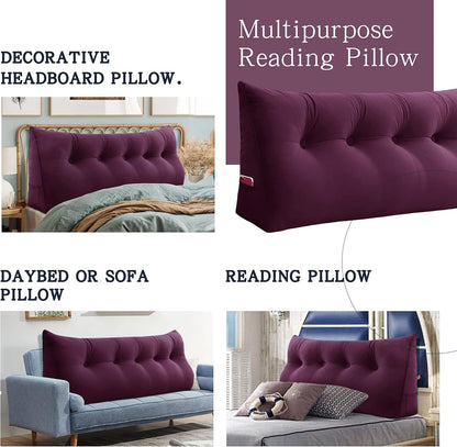 Large Headboard Pillow Wedge Bed Rest Reading Pillow Daybed Pillows Triangular Headboard Wedge Pillows Bolster Gap Filler Triangle Back Cushion Long Wedge Pillow Velvet Red Wine Queen