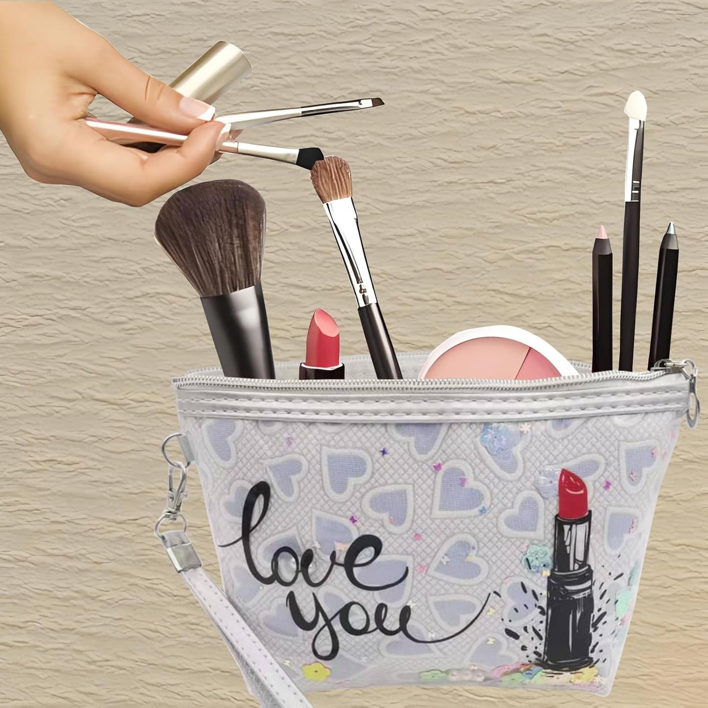 Heart & Love Cosmetic Bag for Women & Girls | Gift-Ready Waterproof PU Leather Makeup Organizer | Travel-Friendly Compact & Large Sizes (7” & 9”)
