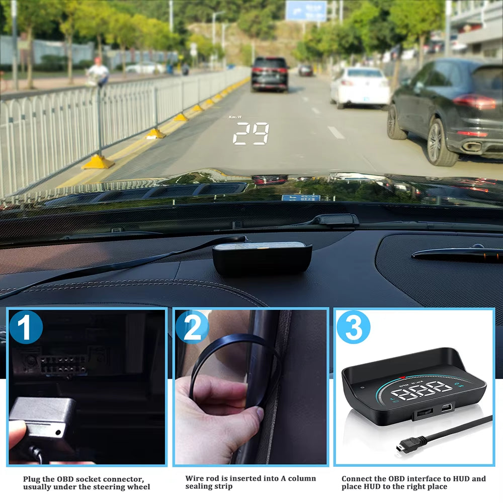 Window Speed Display, Car Head-Up Display OBD2 16 Screen Display Overspeed Voltage Warning Electronic Car Electronics Accessories