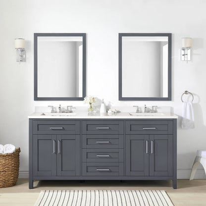 Dark Charcoal Bathroom Vanity with Engineered Marble Countertop and Framed Wall Mirrors 