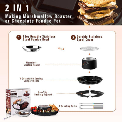 Ultimate 2-In-1 Electric S'Mores Maker & Chocolate Hot Pot - Perfect for Movie Nights & Housewarming Gifts!