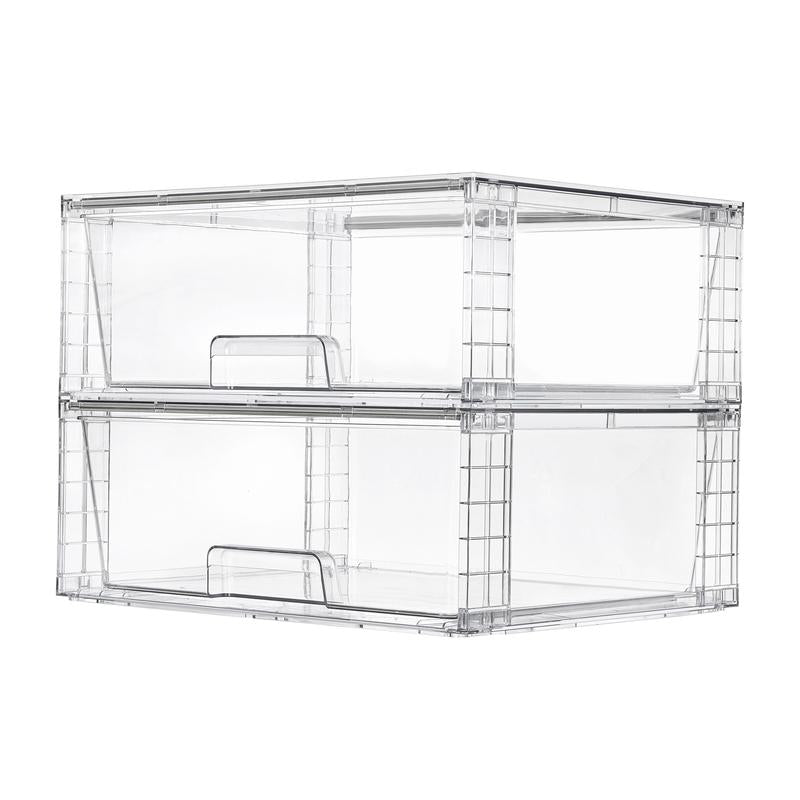 Transparent Stackable Drawer Organizer with Handles for Bathroom Kitchen Pantry under Sink Cabinet Closet Makeup Multifunctional Storage Solution 5-10Kg Capacity, 3-Tier Metal Rolling Cart with Wheels Pink