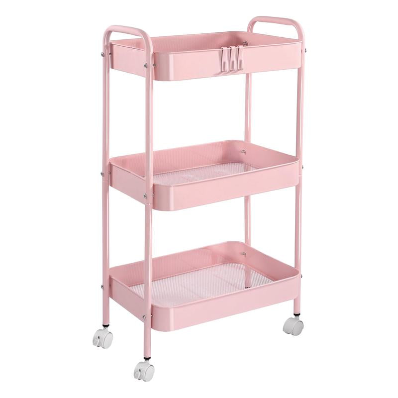 Transparent Stackable Drawer Organizer with Handles for Bathroom Kitchen Pantry under Sink Cabinet Closet Makeup Multifunctional Storage Solution 5-10Kg Capacity, 3-Tier Metal Rolling Cart with Wheels Pink
